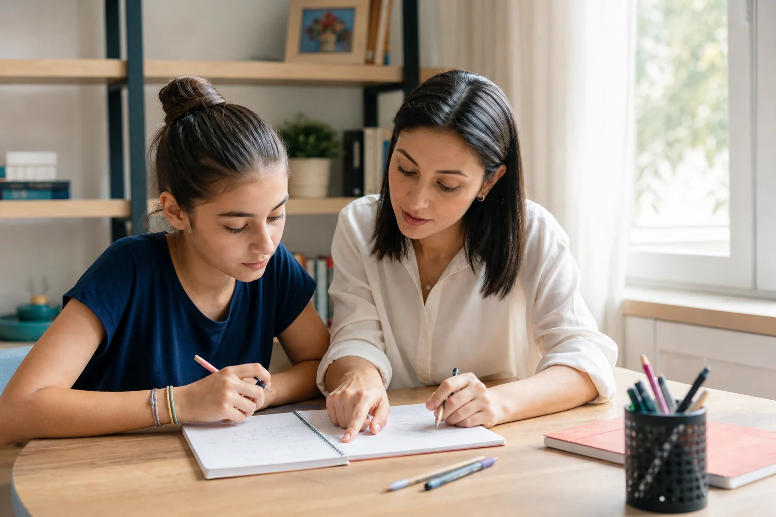 Mentörüyle okuma ve matematik çalışması yapan ilkokul öğrencisi